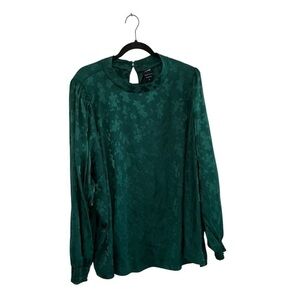 Disney Mickey Print Emerald Green Satin Jacquard Long Sleeve Blouse